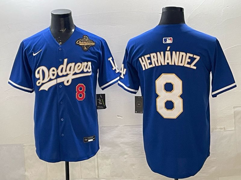 Men Los Angeles Dodgers #8 Hernandez Blue Gold 2026 Nike Game MLB Jersey 007